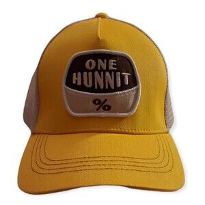 Soul Honey ONE HUNNIT %  Hat Baseball Cap Mesh Adjustable Snapback Yellow/Beige